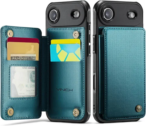 Vista 32 de Vinich for iPhone XR Wallet Case with Card Holder, Black RFID Blocking Credit Slots, Kickstand, Shockproof Flip Phone Cover, PU Leather, Double