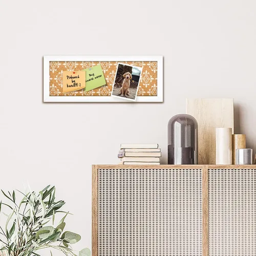 Vista 5 de Tablón de corcho decorativo largo para paredes, tablero de anuncios con estampado floral, tablero de visión con marco blanco para oficina, escuela