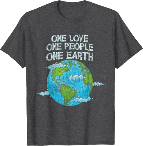 Vista 29 de Vintage One Love One People Planet Cambio climático Día de la Tierra Camiseta Negro