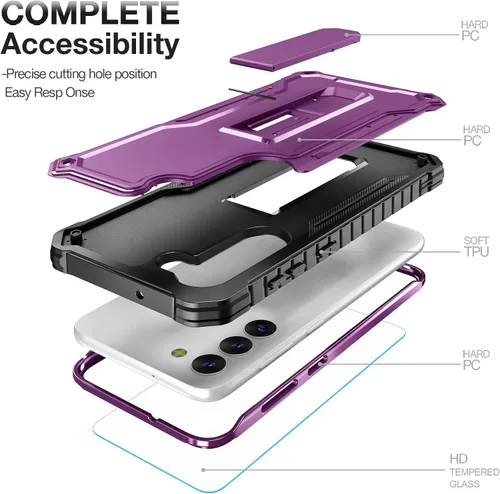 Vista 4 de FITO Funda para Samsung Galaxy S23 Plus, doble capa a prueba de golpes resistente para Samsung S23 Plus con protector de pantalla, soporte integrado