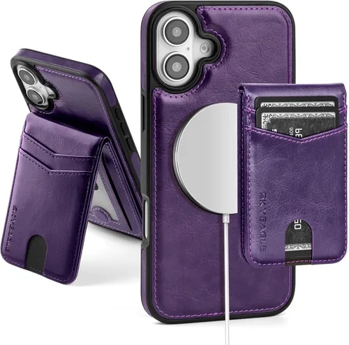 Vista 11 de SkyEagle - Funda tipo cartera compatible con MagSafe para iPhone 11, color negro Detachable Magnetic Credit Card Holder,RFID Blocking,PU
