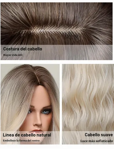 Vista 3 de HAIRCUBE Pelucas rubias largas para mujer, peluca de cabello sintético rizado y ondulado para uso diario