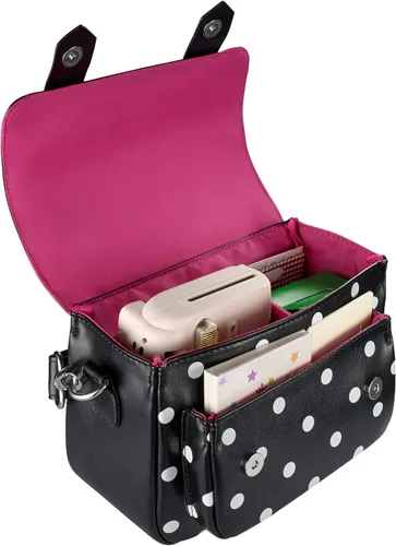 Vista 3 de INSIGNIA NS-DM8CB1 - Funda para cámara de impresión instantánea - lunares blancos sobre negro - compatible con cámaras Instax