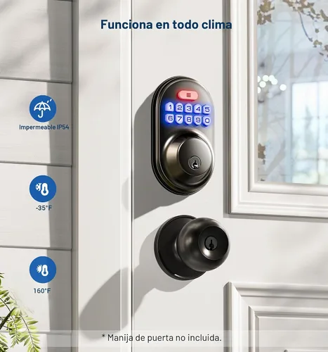 Vista 6 de Veise RZ-A - Cerradura de puerta con teclado electrónico, color negro mate Keyless Entry for Front Door, 20 Codes, Auto Lock, One-time Codes, 365