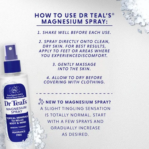 Vista 5 de Dr Teal's - Spray de magnesio con sal natural del Mar Muerto, sin fragancia, 8 fl oz (Paquete de 2)