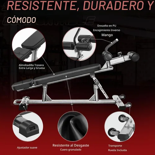 Vista 5 de BODY RHYTHM Banco Profesional para Abdominales con 4 Alturas Ajustables y Mango de Crunch Inverso, Banco de Peso Ajustable y Press de Banca Plano