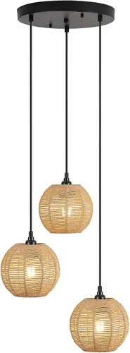 Vista 12 de Lámpara Colgante Enchufable de 15 pies con Cable, Interruptor Regulable, Lámpara Colgante de Ratán con Mimbre Tejido a Mano, Candelabro Enchufable