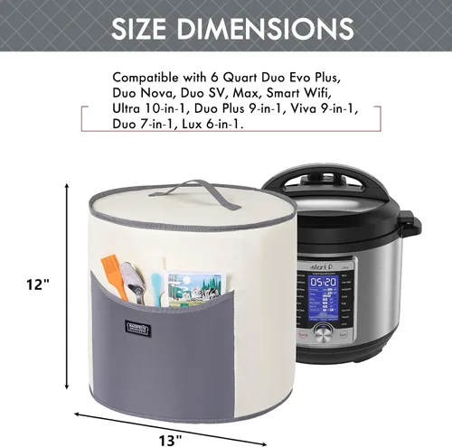 Vista 4 de BAGSPRITE Cubierta antipolvo compatible con Instant Pot 6 cuartos de galón, cubierta aislada para olla a presión con bolsillos para accesorios