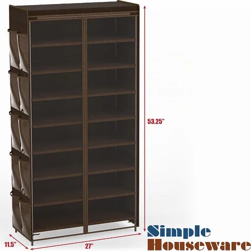 Vista 3 de Simple Houseware - Zapatero de 8 niveles con cubierta de cremallera y bolsillos para colgar, color marrón