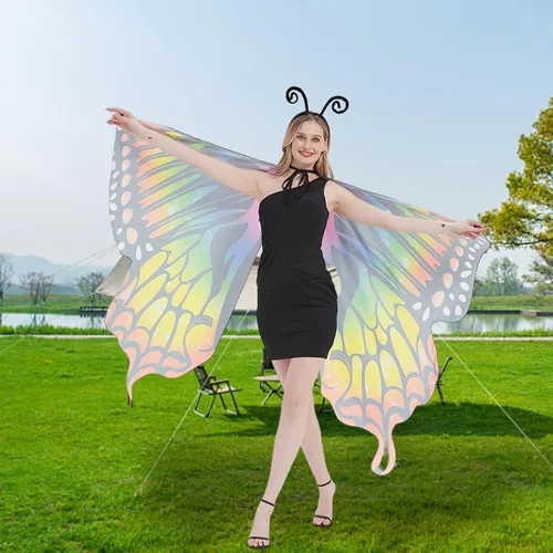 Vista 5 de Kicpot Disfraz de alas de mariposa de Halloween para mujer, disfraz de mariposa para mujer, capa de hada para mujer