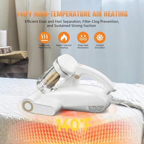 Vista 4 de Aspiradora de colchón con luz UV-C, aspiradora de cama de 16Kpa para sofá Blanco escarcha
