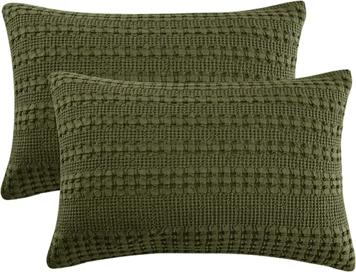 Vista 12 de PHF Fundas de almohada 100% algodón con tejido de gofre de 24 x 24 pulgadas, paquete de 2 fundas cuadradas para decoración elegante del hogar, sin