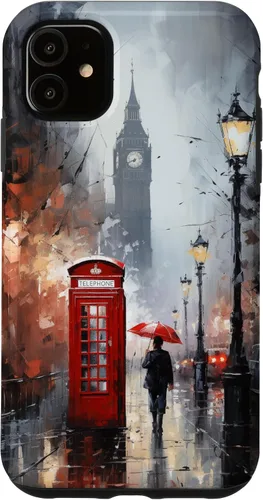 Vista 8 de Funda para iPhone 16 Wet London Iconic Red Phone Booth Clocktower Art Cover Phone Case