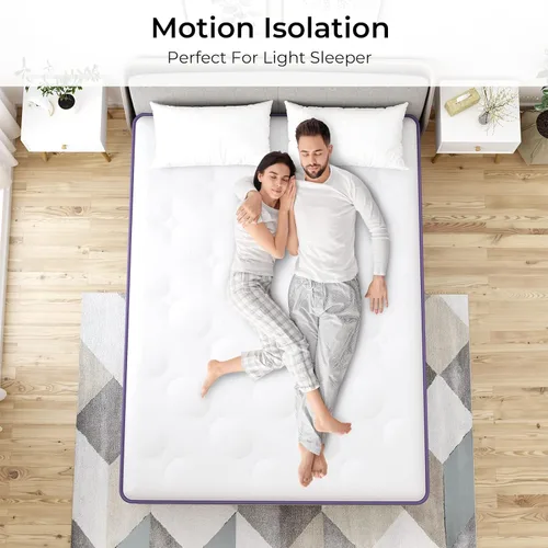 Vista 6 de Colchón híbrido tamaño matrimonial de 10 pulgadas, colchón matrimonial en caja, colchón de espuma de felpa con bobinas en bolsillos individuales