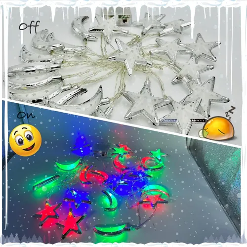 Vista 4 de Guirnalda de luces decorativas 3D LED para decoración de interiores de la casa en festivales, estrellas brillantes y lunas, suministros de fiesta