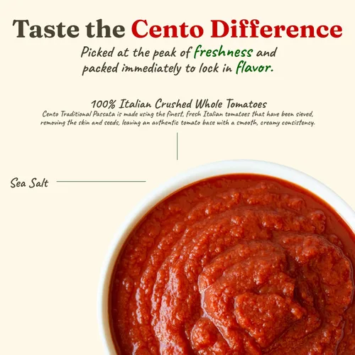 Vista 3 de Cento Puré de tomate Passata, 24 onzas (paquete de 6) Sin OMG y sin gluten; fabricado en Italia; puré tamizado suave para recetas de salsa