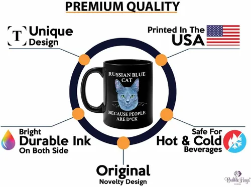 Vista 2 de Taza de café para amantes de los gatos, 11 onzas, color negro, gato azul ruso, regalo para amantes de los animales, regalo para propietario