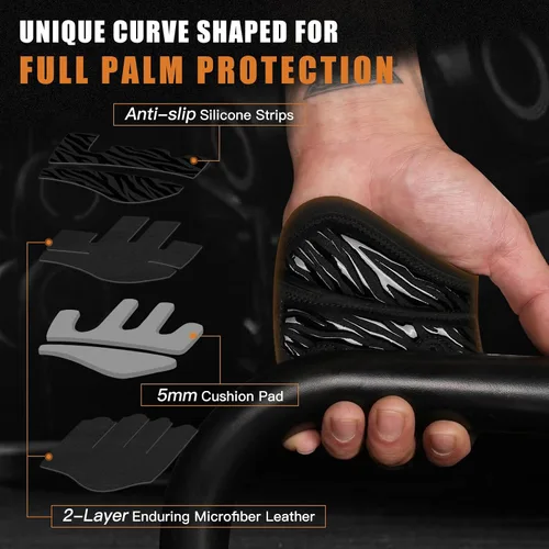 Vista 2 de ATERCEL Guantes de entrenamiento de gimnasio para hombres y mujeres, guantes de levantamiento de pesas con protección completa de la palma y agarre