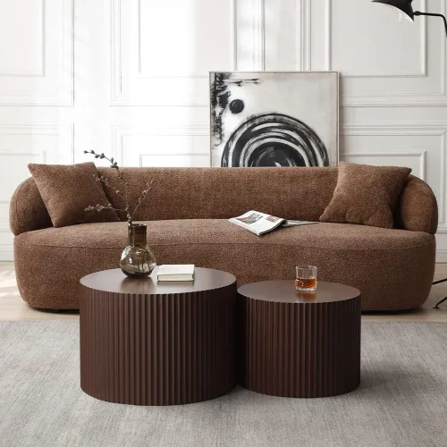 Vista 3 de WILLIAMSPACE Sofá curvado moderno de 86.6 pulgadas, sofá boucle tapizado en la parte trasera con dos almohadas, sofá de tela de 3 asientos para sala