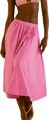 Vista 7 de Zontroldy Falda midi de moda para mujer, cintura elástica, plisada, casual, de algodón, con bolsillos