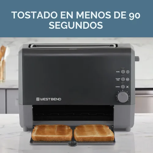 Vista 3 de Tostadora West Bend QuikServe, tostadora de 2 rebanadas con ranura ancha deslizante con funciones para bagel y sin gluten y exterior de enfriamiento