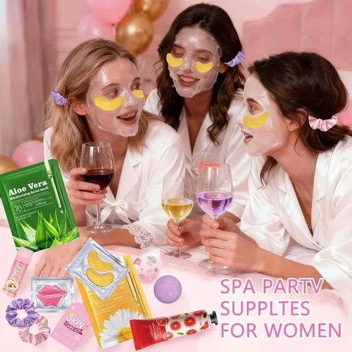 Vista 5 de 132 piezas de suministros de fiesta de spa para mujeres, recuerdos de fiesta de spa, incluye máscaras faciales, máscaras de labios, máscaras
