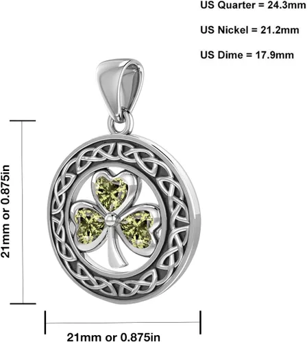 Vista 3 de Nuevo colgante de plata de ley 925 con trébol irlandés de 3 hojas de trébol genuino de peridoto, Gema, Peridoto