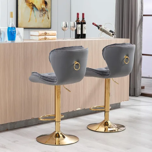 Vista 6 de Set of 2 Stools,with Footrest,Velvet,Metal Leg, Upholstered,Base Swivel, Height Adjustable,Comfortable Seating,with backrest,Living Room, Dining