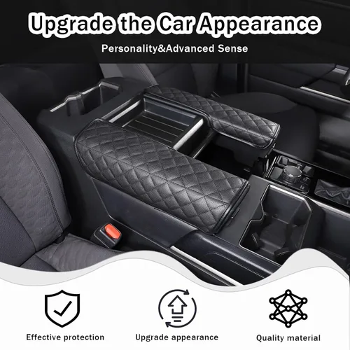 Vista 2 de 2 fundas para reposabrazos de consola central para Toyot@Tundra 2022-2025 /Sequoia 2023-2025, accesorios de cuero, protector de cojín para Negro