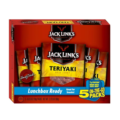Vista 5 de Jack Link's Bocadillos de carne con sabor a carne seca con pimienta y sabor teriyaki (bolsa de 1/2 libra + 5 bolsas de 0.625 onzas) – Carne de res