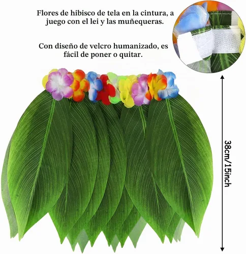 Vista 6 de PHOGARY 7 Pack Hawaiian Flower Leaf Hula Skirt Costume Accessory Kit for Hawaii Luau Party Azul