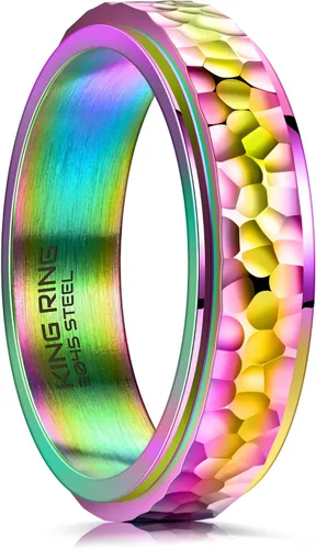 Vista 8 de King Ring 6mm Hammered Spinner Ring – Fidget Ring for Men & Women – Designed in USA
