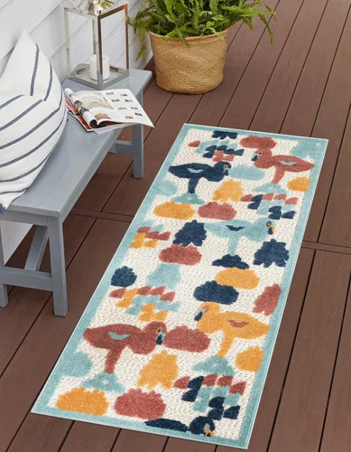 Vista 8 de Unique Loom Belize Outdoor Collection - Alfombra de área Moho (2 pies x 3 pies 1 pulgada, rectangular, blanco/azul marino)