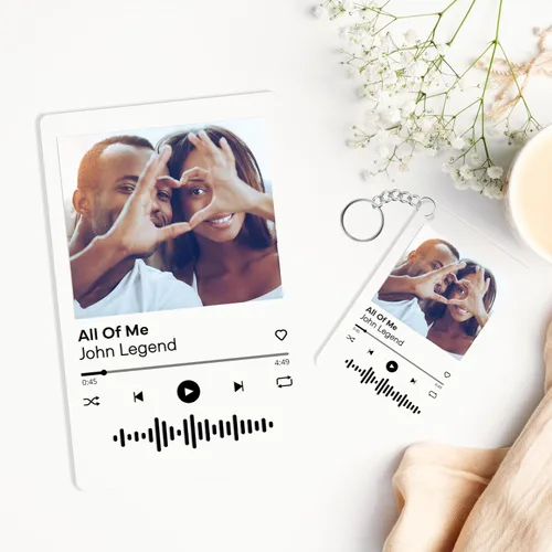 Vista 8 de Regalos personalizados para el día de San Valentín, placa acrílica personalizada para Spotify con foto y enlace de canción, llavero a juego