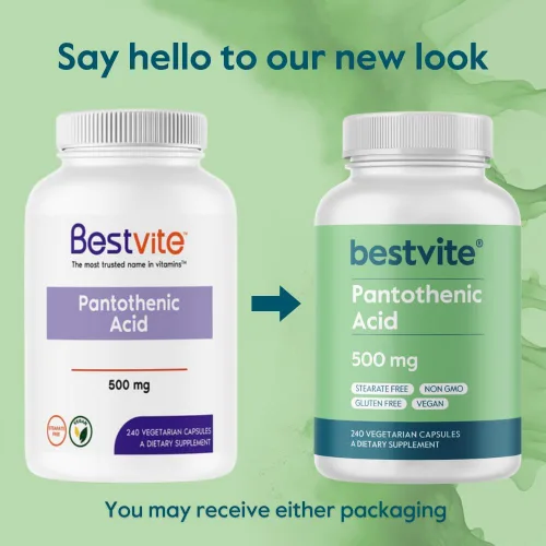 Vista 3 de BESTVITE Ácido pantoténico 500 mg (vitamina B5) (240 cápsulas vegetarianas) - Sin estearatos - Sin gelatina - Sin silicato de calcio - Vegano - Sin
