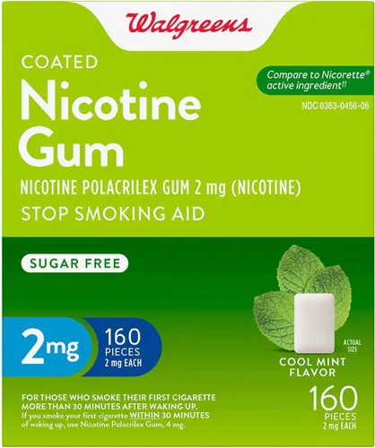 Vista 2 de Walgreens Goma de mascar de nicotina recubierta 2mg, menta 160 ea