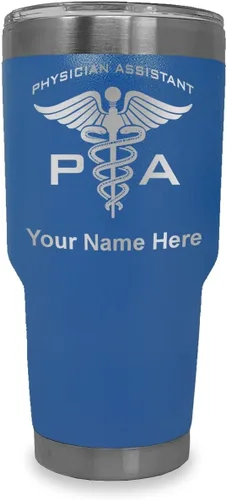Vista 15 de LaserGram Vaso aislado al vacío de 20 onzas, asistente médico PA, grabado personalizado incluido (negro)