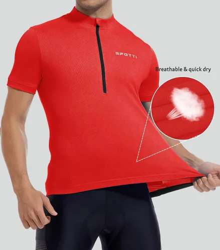 Vista 4 de Spotti Camiseta de ciclismo de manga corta con 3 bolsillos traseros, absorbe la humedad, transpirable, de secado rápido