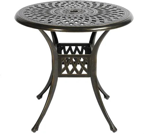 Vista 12 de VIVIJASON Mesa de patio de 30.5 pulgadas, mesa cuadrada de comedor al aire libre, mesa de comedor de aluminio fundido de bronce con agujero