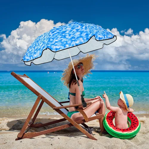 Vista 6 de Buryeah 2 paraguas automático para silla de playa con abrazadera ajustable universal de 44 pulgadas, UPF 50+ abrazadera portátil en silla de playa