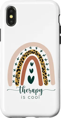 Vista 4 de iPhone 15 Therapy is Cool Mental Health Awareness Rainbow Leopard Cute Case