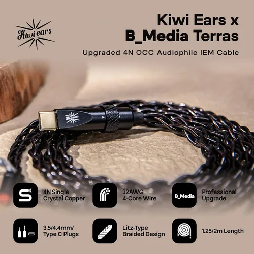 Vista 2 de Linsoul Kiwi Ears x B_Media Terras IEM Cable, 0.1 in/0.2 in/USB Tipo-C