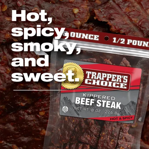 Vista 5 de Old Trapper, Trapper's Choice - Bistec de carne caliente y picante, paquete individual de 8 onzas, 0.35 oz de proteína y 70 calorías por porción