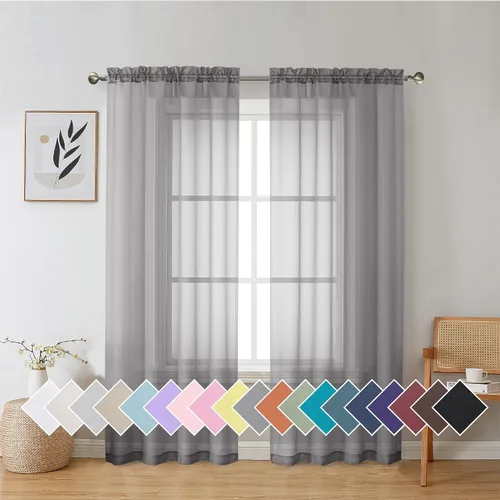 Vista 46 de Aiyufeng 2 paneles de cenefa transparente negra de 14 pulgadas de largo, cortinas cortas negras transparentes para dormitorio, cortinas de cocina