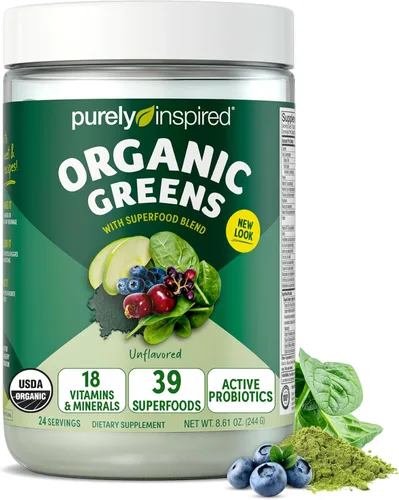 Vista 8 de Purely Inspired Organic Greens Powder Superfood Smoothie Mix, sin sabor (30 porciones) – Super Greens con probióticos, espirulina y clorella