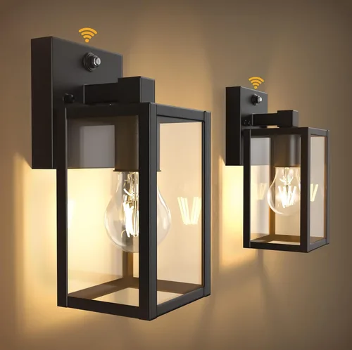 Vista 12 de Faroles de pared para exteriores de atardecer a amanecer, accesorios de pared con sensor para casa, lámpara de porche resistente al óxido, lámpara