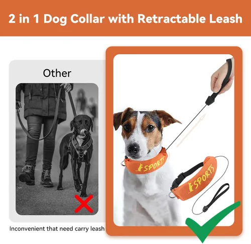 Vista 4 de NAMSAN Collar de correa retráctil para perros pequeños a medianos, collar de perro con correa retráctil integrada, todo en uno, ajustable, naranja