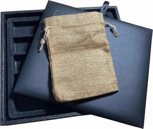Vista 2 de N'icePackaging - Bandeja de dados acolchada negra de lujo con bolsa de dados de viaje de arpillera marrón - para juegos de rol/mesa/D&D 5e / rodar