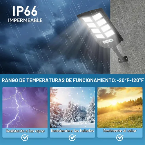 Vista 5 de K4 - Luces solares de 200 W para exteriores, impermeables, 6500 K, luces de calle solares para exteriores, 12000 lúmenes, gran angular con sensor