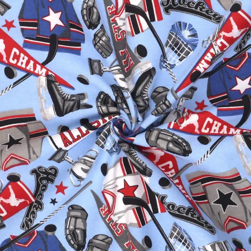 Vista 2 de Mook Fabrics Hockey PRT de franela, corte azul por yarda